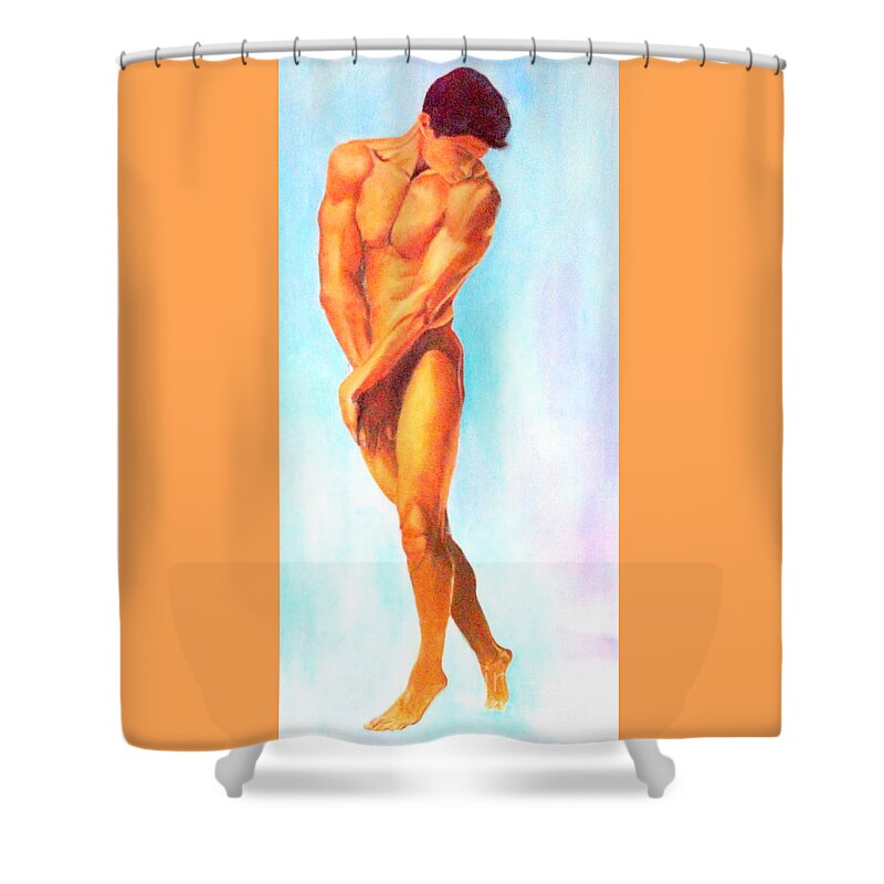 Study Of Muscels Shower Curtain featuring the painting Adam by Dagmar Helbig