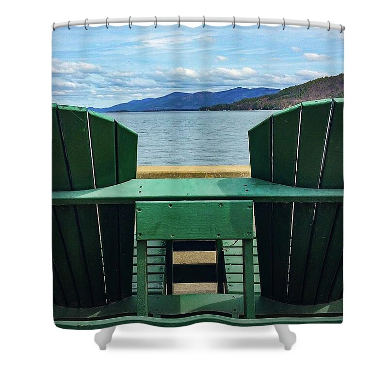  Shower Curtain featuring the photograph Adirondack Chair for Two by Kendall McKernon