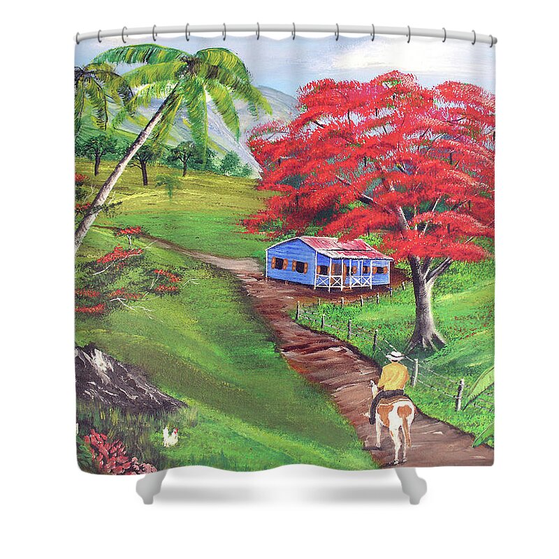 Meaito Shower Curtain featuring the painting Admirando El Campo by Luis F Rodriguez