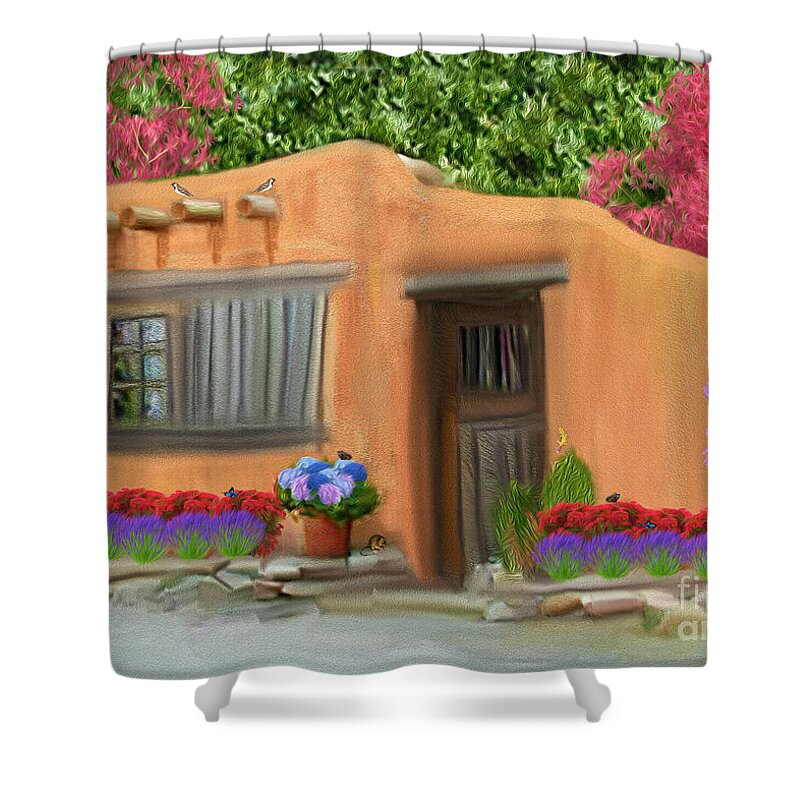 Adobe Home Shower Curtain featuring the digital art Adobe Home by Walter Colvin