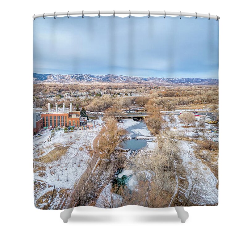 Colorado Shower Curtain featuring the photograph aerial cityscape of Fort Collins by Marek Uliasz