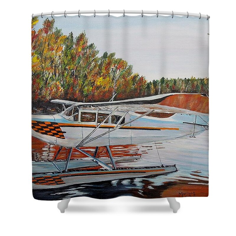Aeronca Chief Float Plane Shower Curtain featuring the painting Aeronca Super Chief 0290 by Marilyn McNish