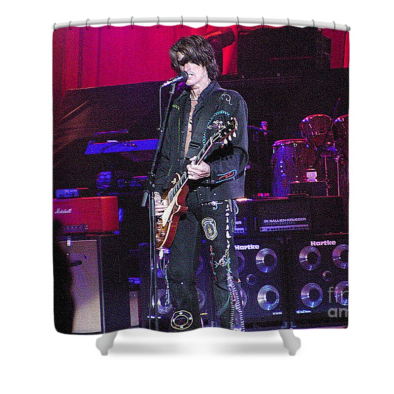 Aerosmith Shower Curtain featuring the photograph Aerosmith-Joe Perry-00022 by Gary Gingrich Galleries