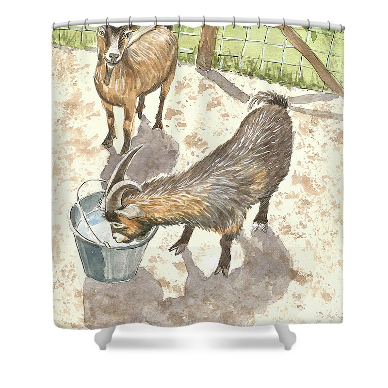 African Shower Curtain featuring the painting African Goats by Audrey Peaty