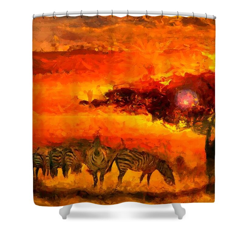 African Landscape Shower Curtain featuring the digital art African Landscape by Caito Junqueira