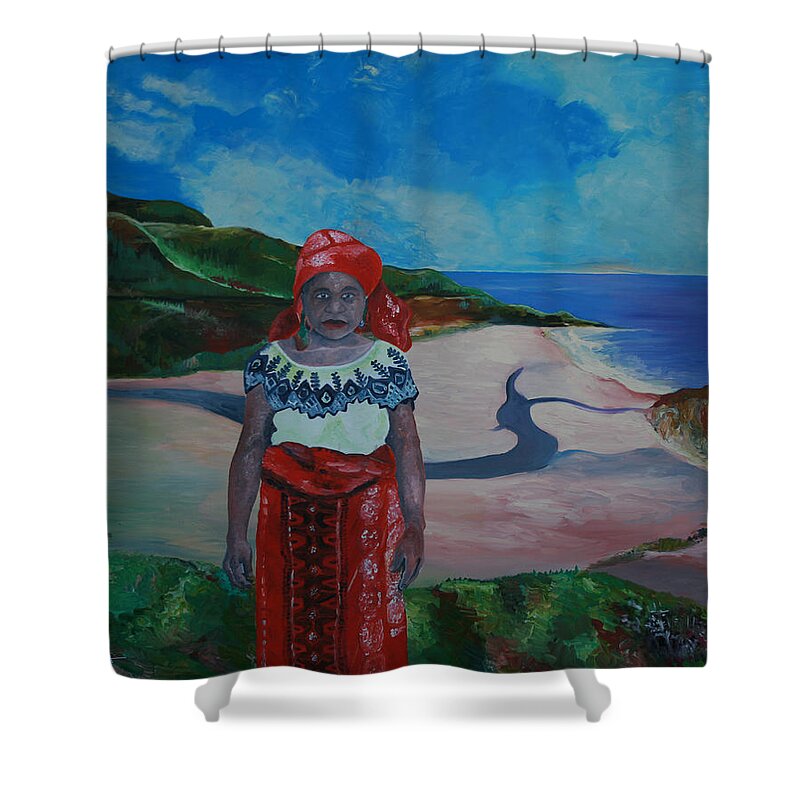 African Woman Shower Curtain featuring the painting African Woman by Obi-Tabot Tabe