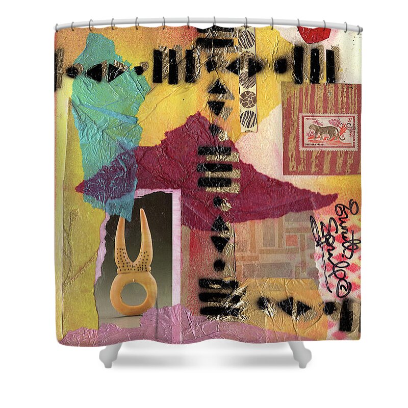 Everett Spruill Shower Curtain featuring the painting Afro Collage - J by Everett Spruill
