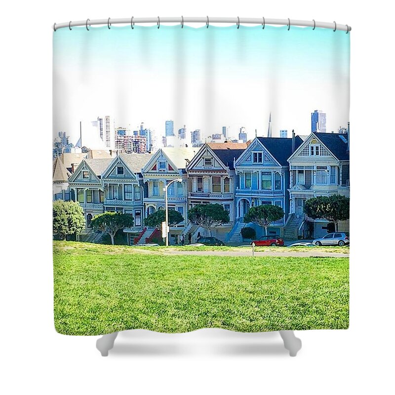 Alamo Heights Shower Curtain featuring the photograph San Francisco Painted Ladies by Eugene Evon