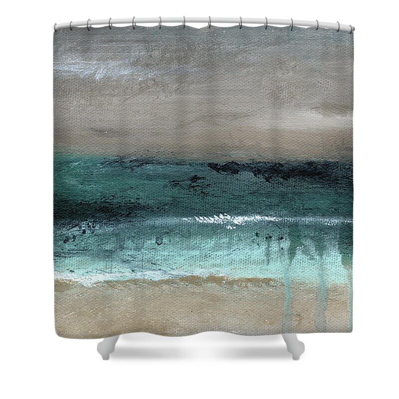 Beach Shower Curtain featuring the mixed media After The Storm 2- Abstract Beach Landscape by Linda Woods by Linda Woods