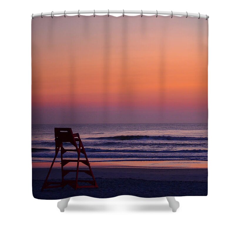 Beach Shower Curtain featuring the photograph Afterglow Lifeguard by Bradley Dever