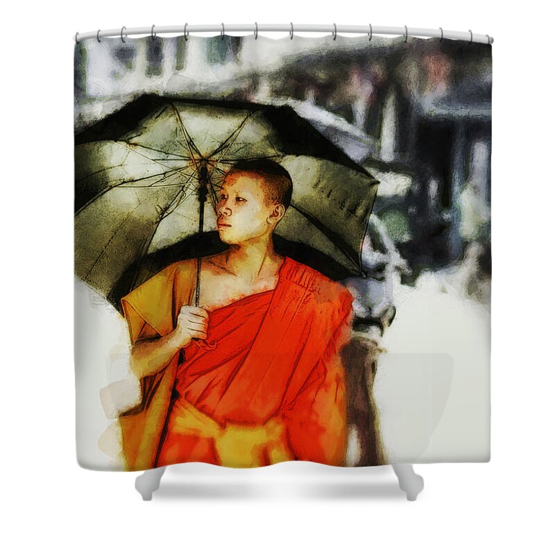 Monk Shower Curtain featuring the digital art Afternoon in Luang Prabang by Cameron Wood