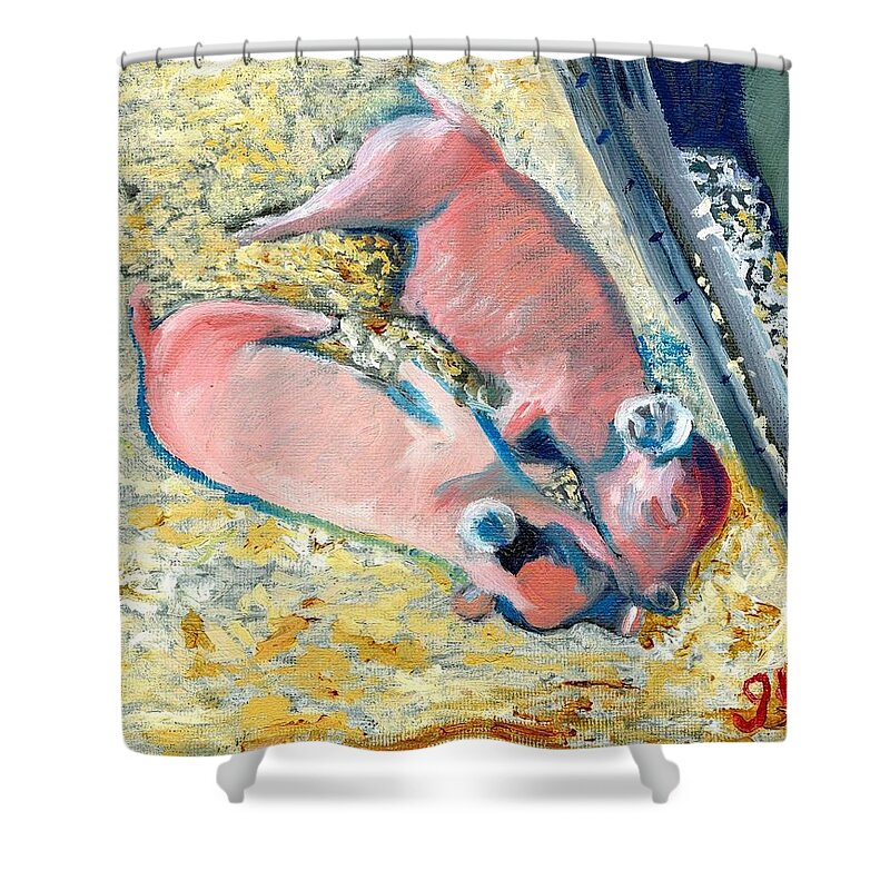 Piglets Shower Curtain featuring the painting Afternoon Snooze by Gloria Condon