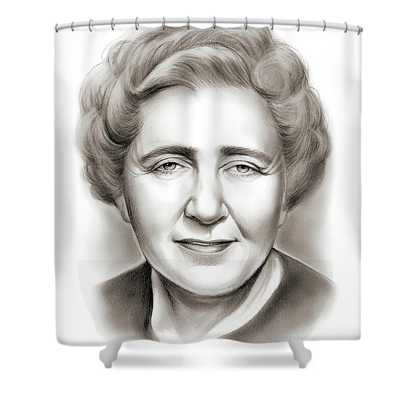 Agatha Christie Shower Curtain featuring the drawing Agatha Christie by Greg Joens