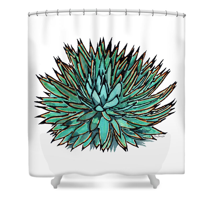 Agave Shower Curtain featuring the painting Agave - Spikey Blue with Orange Edges by Kate LeVering