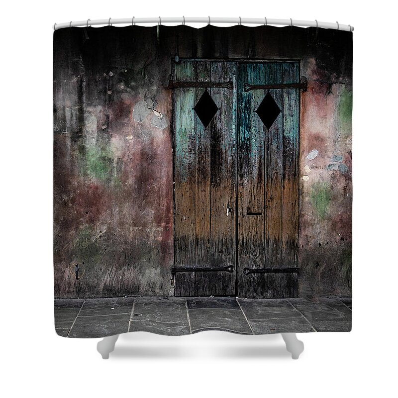 Door Shower Curtain featuring the photograph Aged and erie door by Jeff Kurtz