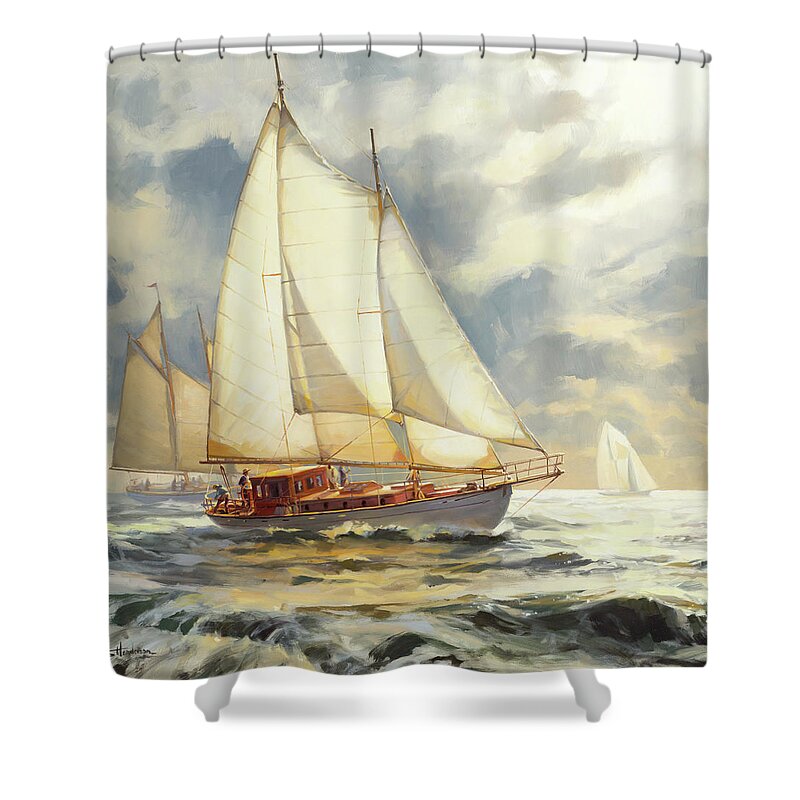 Sailboat Shower Curtain featuring the painting Ahead of the Storm by Steve Henderson