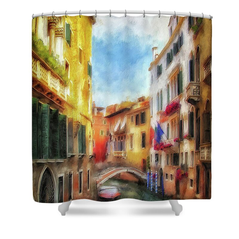 Italy Shower Curtain featuring the digital art Ahh Venezia Painterly by Lois Bryan