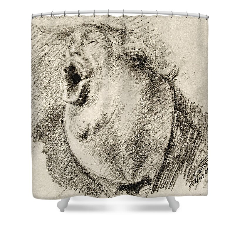 Donald Trump Shower Curtain featuring the drawing Trump by Ylli Haruni