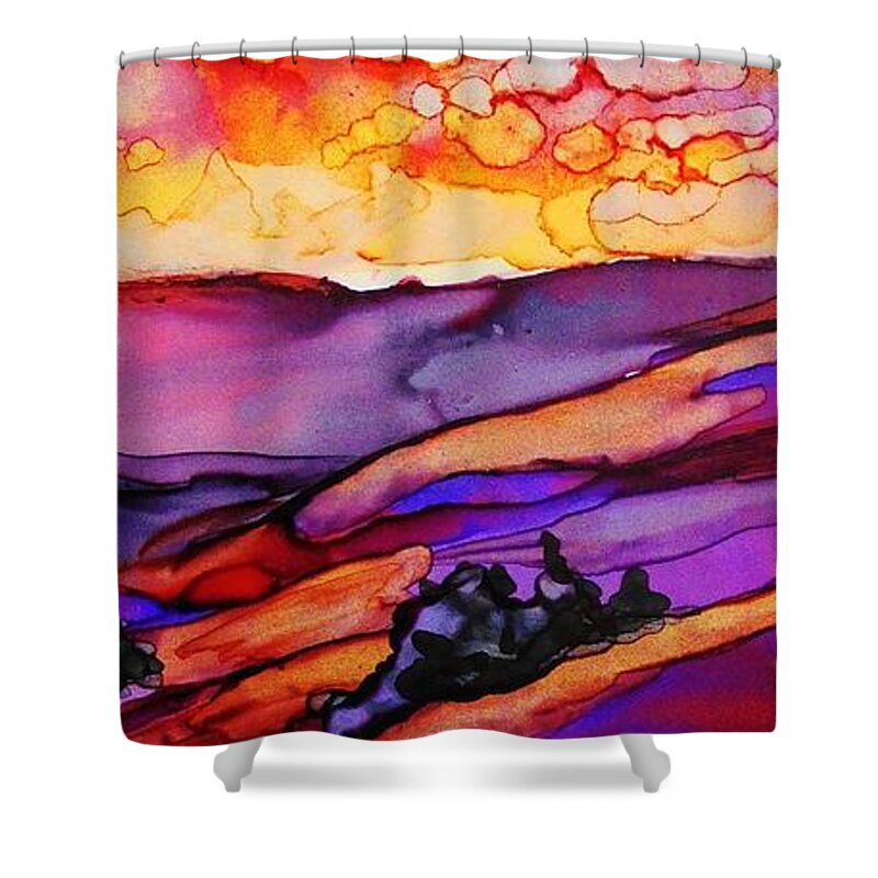 Alcohol Ink Shower Curtain featuring the painting All Aglow - A 203 by Catherine Van Der Woerd