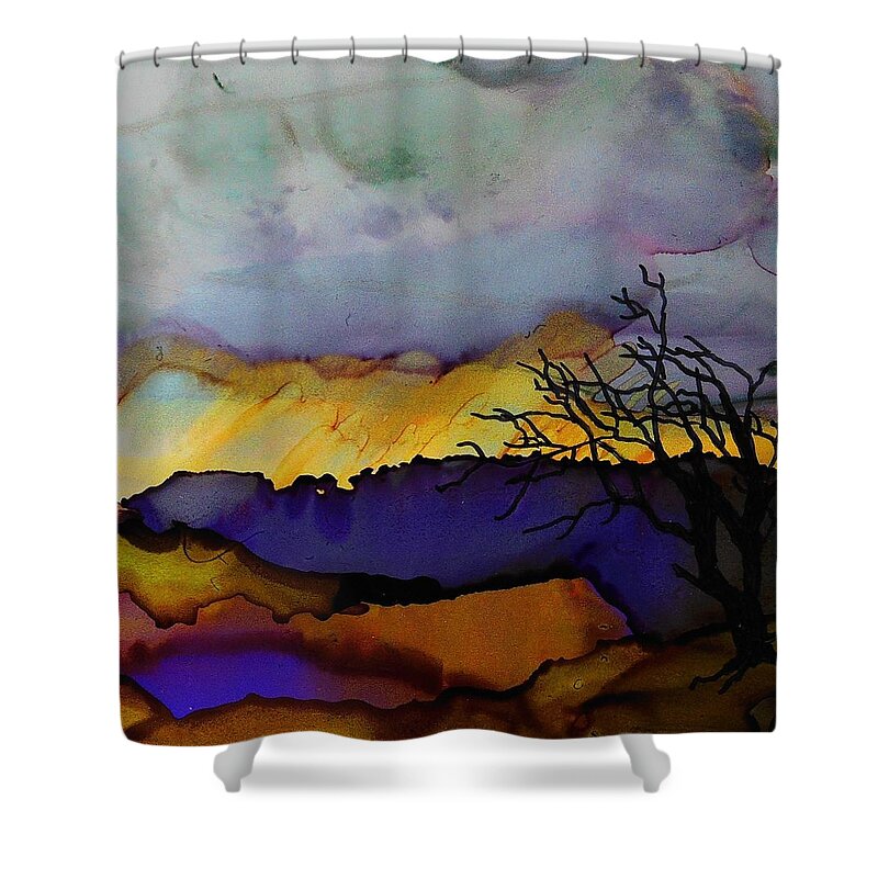 Alcohol Ink Shower Curtain featuring the painting Rain Clouds - A 227 by Catherine Van Der Woerd