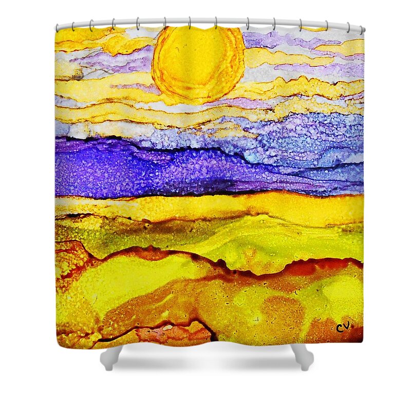 Alcohol Ink Shower Curtain featuring the painting Golden Fields - A 242 by Catherine Van Der Woerd