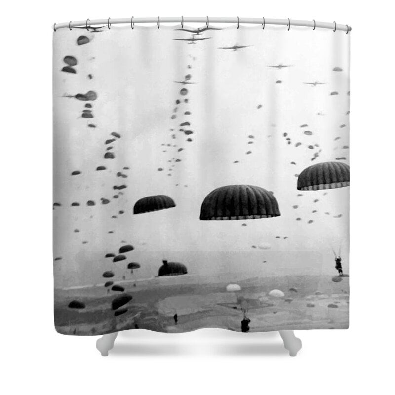 Airborne Shower Curtain featuring the photograph Airborne Mission During WW2 by War Is Hell Store