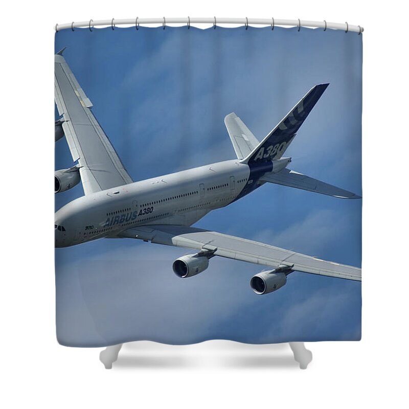 Airbus Shower Curtain featuring the photograph Airbus A380 by Tim Beach