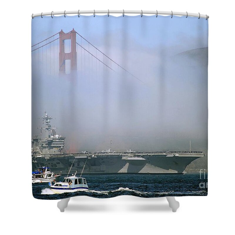 Aircraft Carrier Shower Curtain featuring the painting Aircraft Carrier by Celestial Images