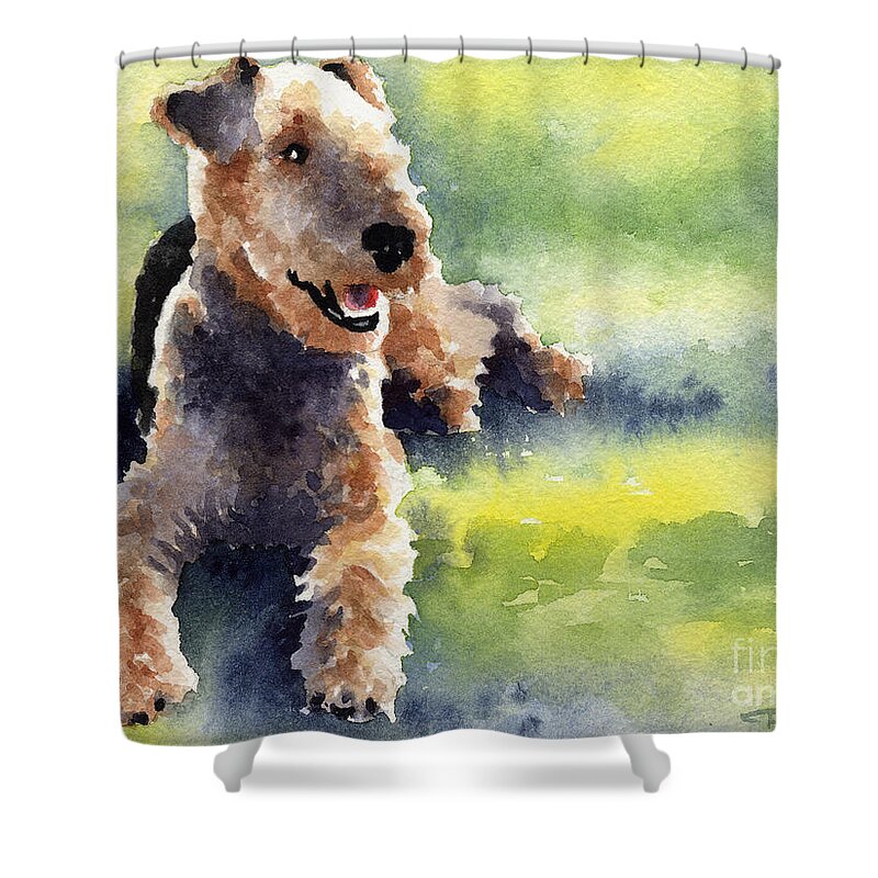 Airedale Shower Curtain featuring the painting Airedale Terrier by David Rogers