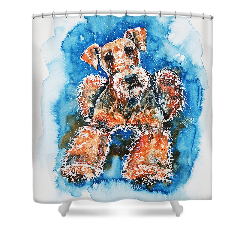 Airedale Terrier Shower Curtain featuring the painting Airedale Terrier by Zaira Dzhaubaeva