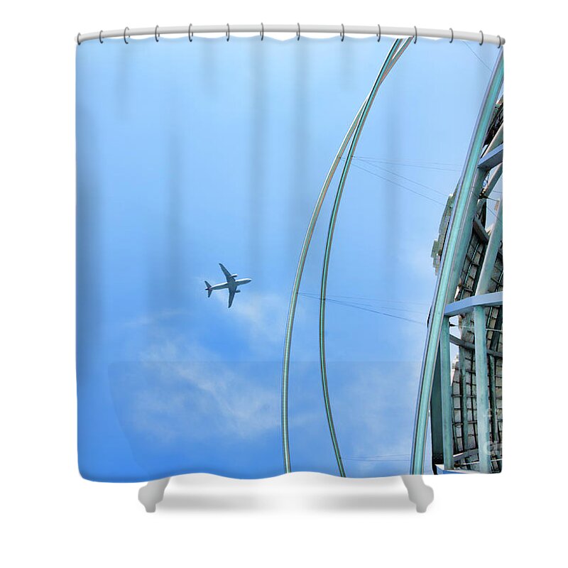 Unisphere Shower Curtain featuring the photograph Airplane Unisphere Color NY by Chuck Kuhn