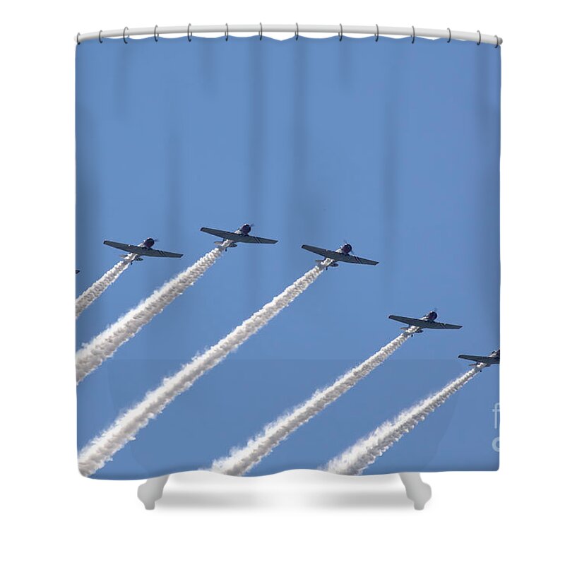  Shower Curtain featuring the photograph Airplanes Preforming Precision Aerial Maneuvers by Anthony Totah