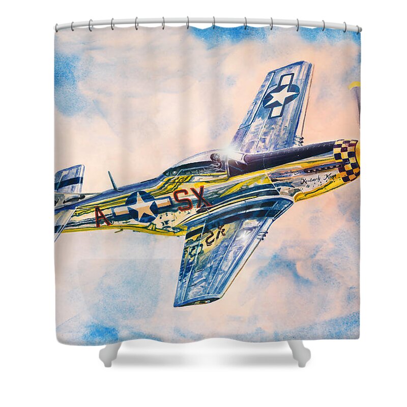 Aviation Art Shower Curtain featuring the painting Airshow Mustang by Douglas Castleman