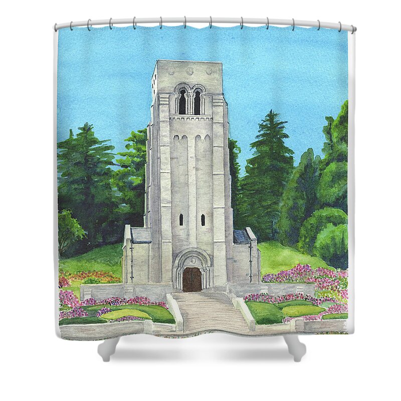 Aisne Marne French France Usmc Belleau Wood Cemetery American Cemetary Betsy Hackett 100th Anniversary One Hundredth One Hundred Anniversary 1918 Memorial Day Picardi Picarde Devil Dogs Dog Hand Painted Watercolor Elizabeth Shower Curtain featuring the painting Aisne-Marne American Cemetery by Betsy Hackett