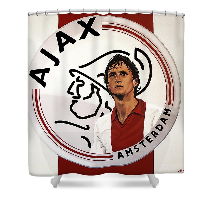 Johan Cruijff Shower Curtain featuring the painting Ajax Amsterdam Painting by Paul Meijering