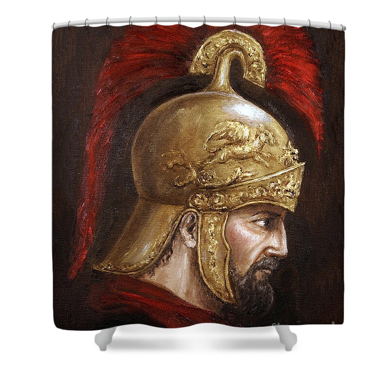 Warrior Shower Curtain featuring the painting Ajax by Arturas Slapsys