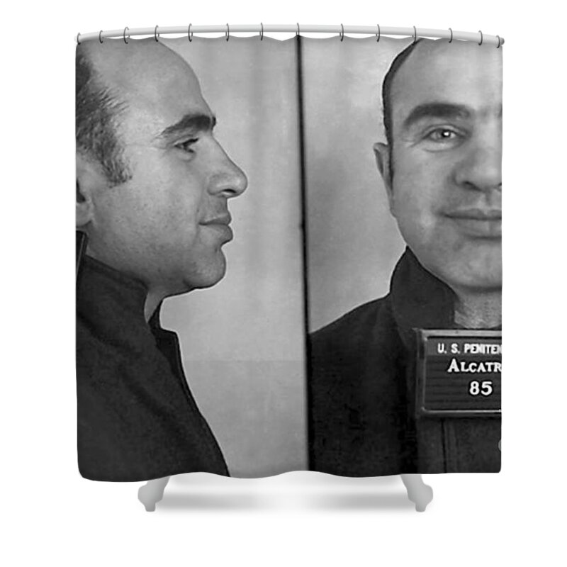 Prohibition Shower Curtain featuring the photograph Al Capone Alcatraz Mugshot by Jon Neidert