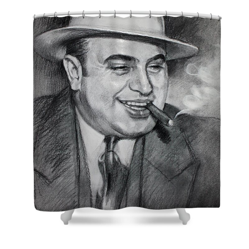 Al Capone Shower Curtain featuring the drawing Al Capone by Ylli Haruni