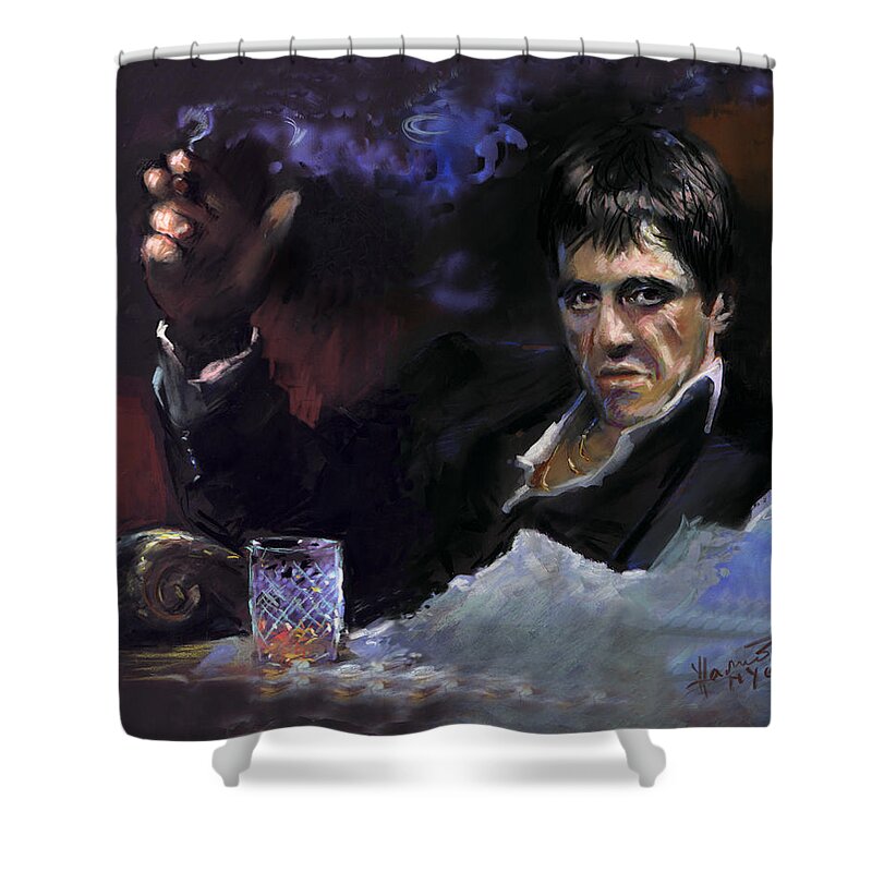 Al Pacino Shower Curtain featuring the pastel AL Pacino snow by Ylli Haruni