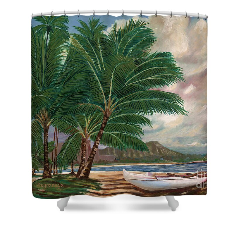 Hawaii Shower Curtain featuring the painting ala moana beach II by Larry Geyrozaga