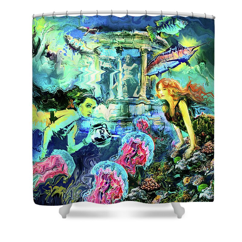 Fantasy Shower Curtain featuring the mixed media Alantis by Frank Harris