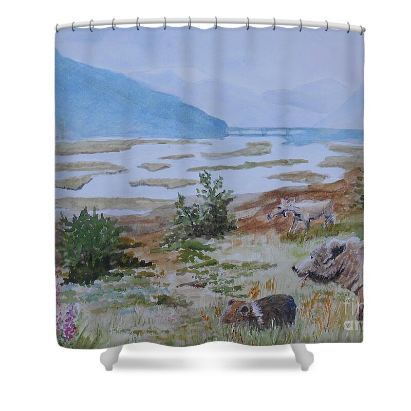 Alaska Shower Curtain featuring the painting Alaska - Denali 2 by Christine Lathrop