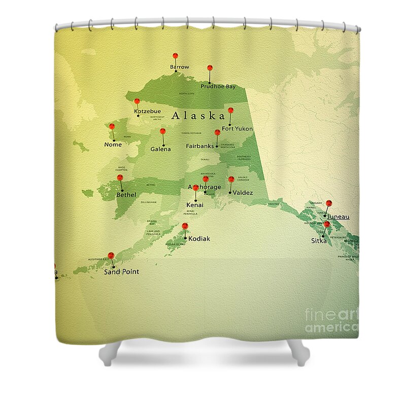 Cartography Shower Curtain featuring the photograph Alaska Map Square Cities Straight Pin Vintage by Frank Ramspott