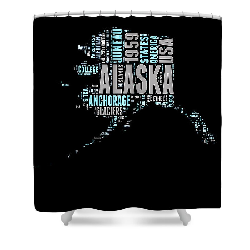 Alaska Shower Curtain featuring the digital art Alaska Word Cloud 1 by Naxart Studio