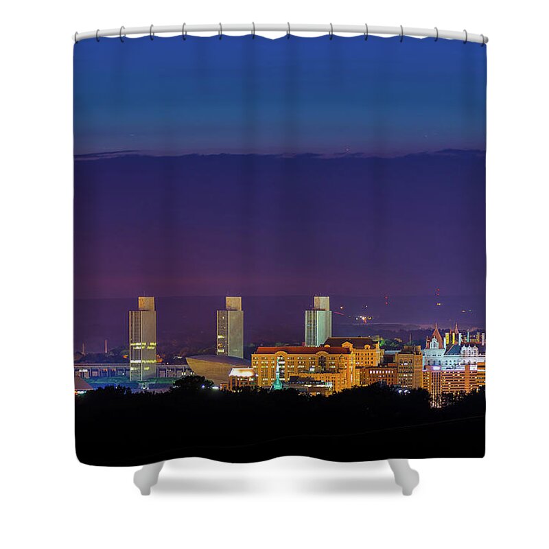 Albany Shower Curtain featuring the photograph Albany Skyline Twilight by Neil Shapiro