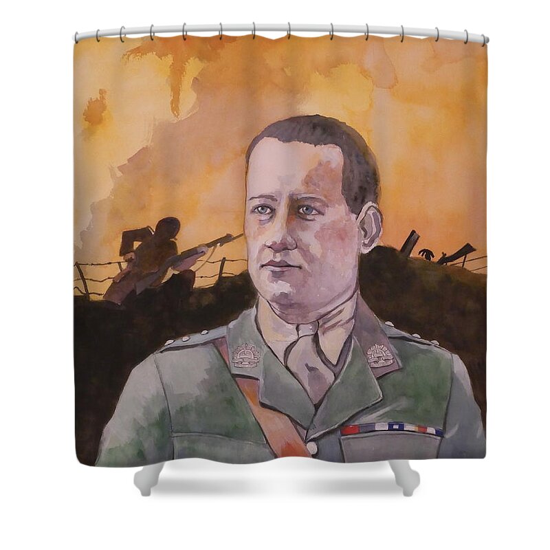 Wwi Shower Curtain featuring the painting Albert Jaka VC by Ray Agius