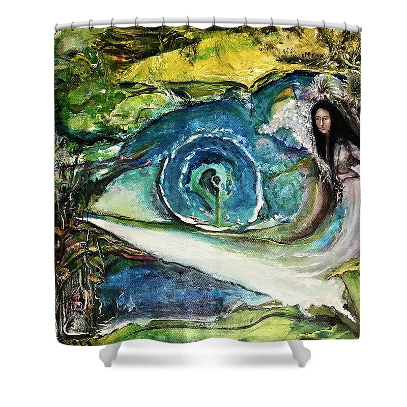 Spiritual Shower Curtain featuring the painting Albinilli In Journey by Kicking Bear Productions