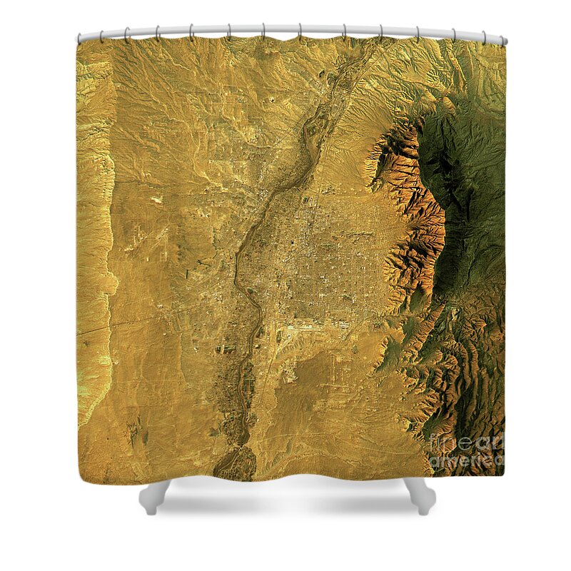Albuquerque Shower Curtain featuring the digital art Albuquerque Topographic Map Natural Color Top View by Frank Ramspott