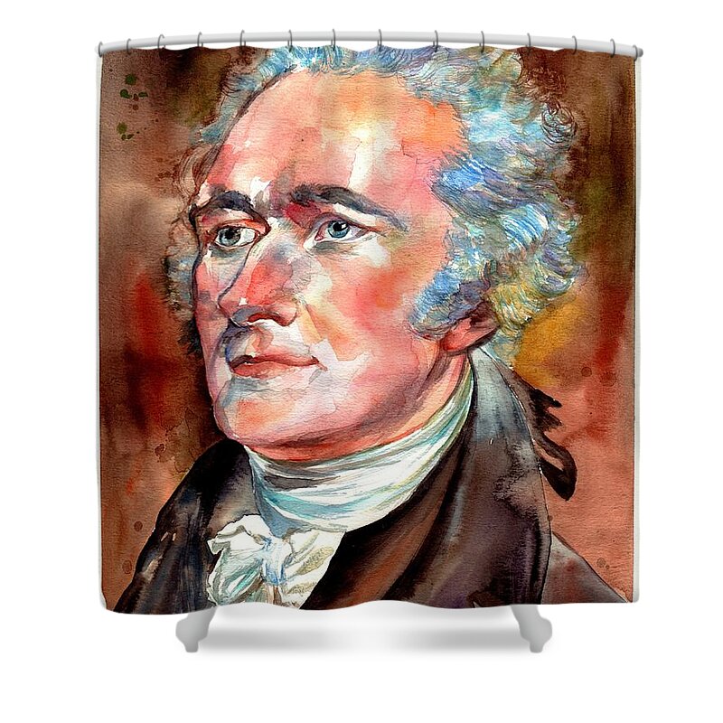 Alexander Shower Curtain featuring the painting Alexander Hamilton watercolor by Suzann Sines