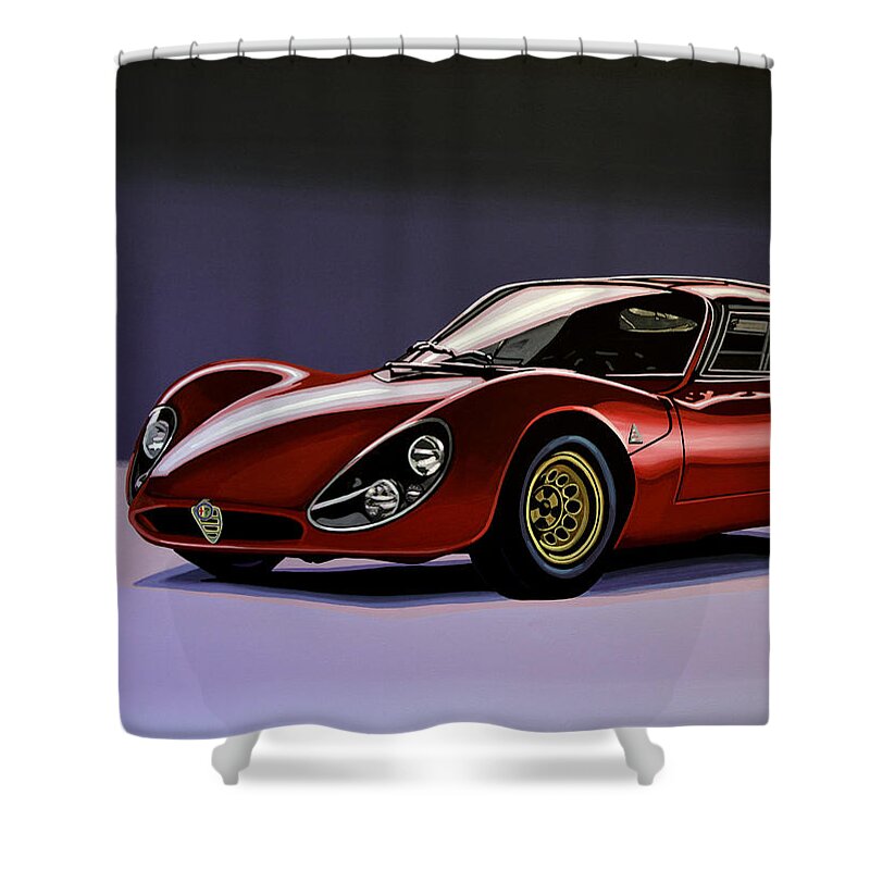 Alfa Romeo 33 Stradale Shower Curtain featuring the painting Alfa Romeo 33 Stradale 1967 Painting by Paul Meijering